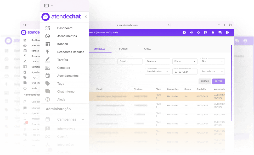 Interfaz de AtendChat - Panel de Control